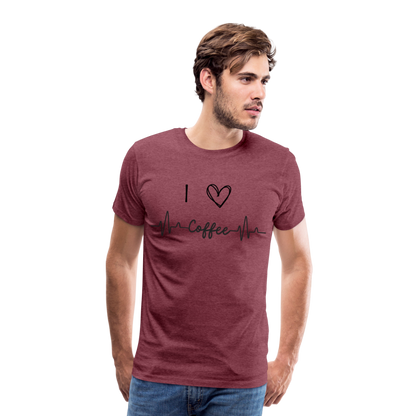 Männer Premium T-Shirt - I Love Coffee - Bordeauxrot meliert