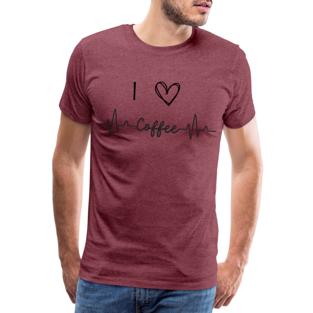 Männer Premium T-Shirt - I Love Coffee - Bordeauxrot meliert