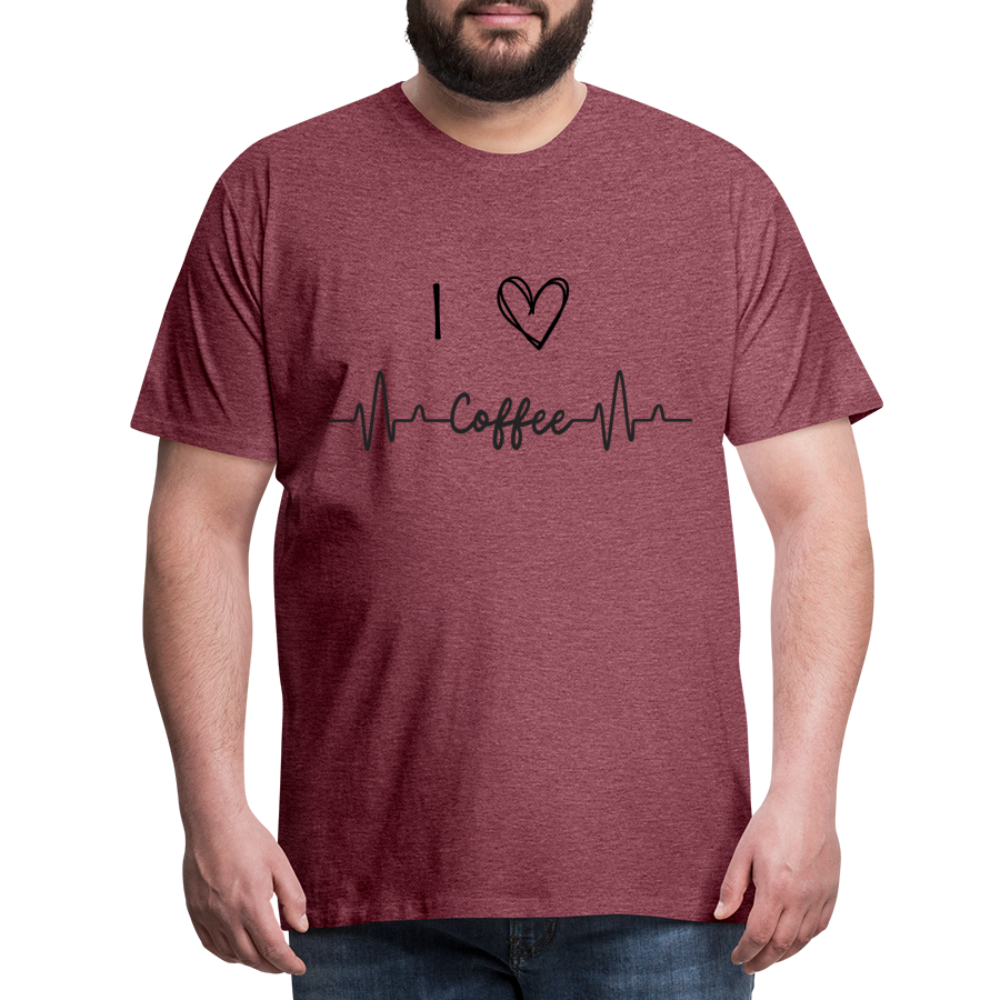 Männer Premium T-Shirt - I Love Coffee - Bordeauxrot meliert