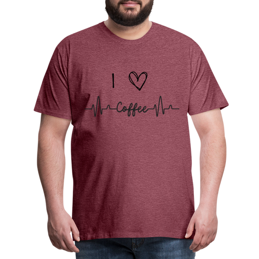 Männer Premium T-Shirt - I Love Coffee - Bordeauxrot meliert