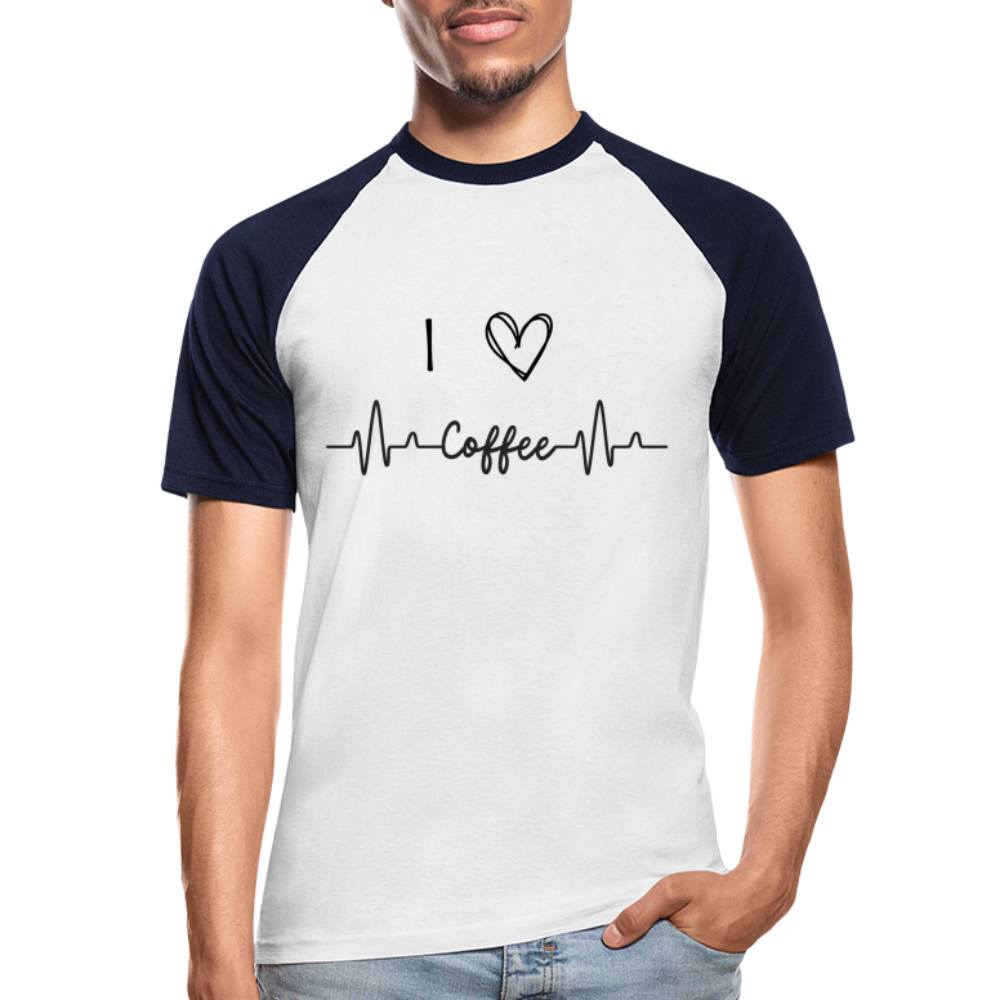 Männer Baseball-T-Shirt - I Love Coffee - Weiß/Navy