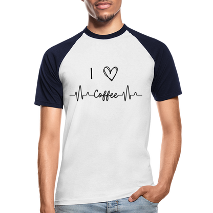 Männer Baseball-T-Shirt - I Love Coffee - Weiß/Navy