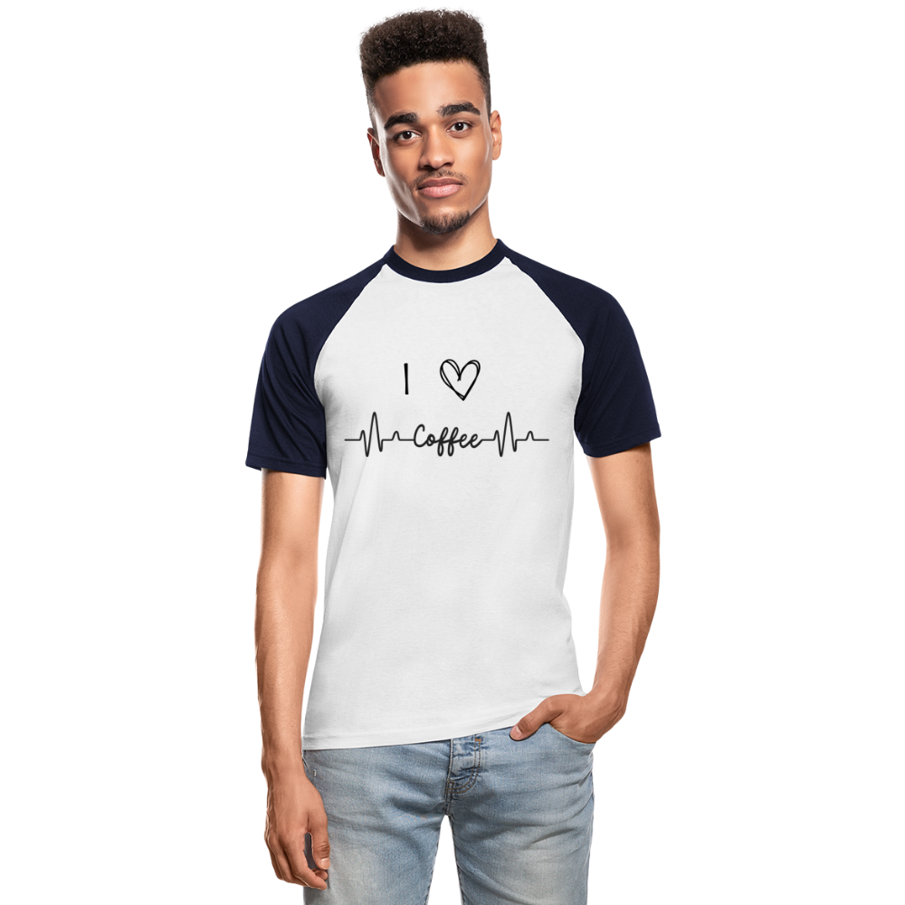 Männer Baseball-T-Shirt - I Love Coffee - Weiß/Navy