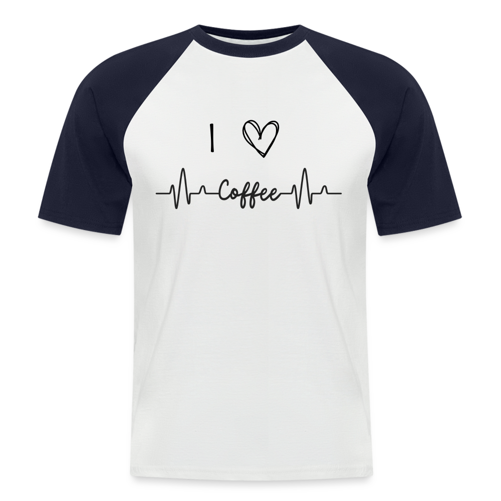 Männer Baseball-T-Shirt - I Love Coffee - Weiß/Navy