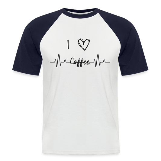 Männer Baseball-T-Shirt - I Love Coffee - Weiß/Navy