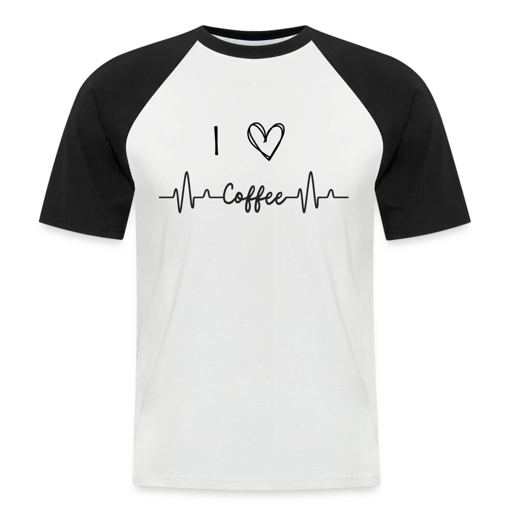 Männer Baseball-T-Shirt - I Love Coffee - Weiß/Schwarz