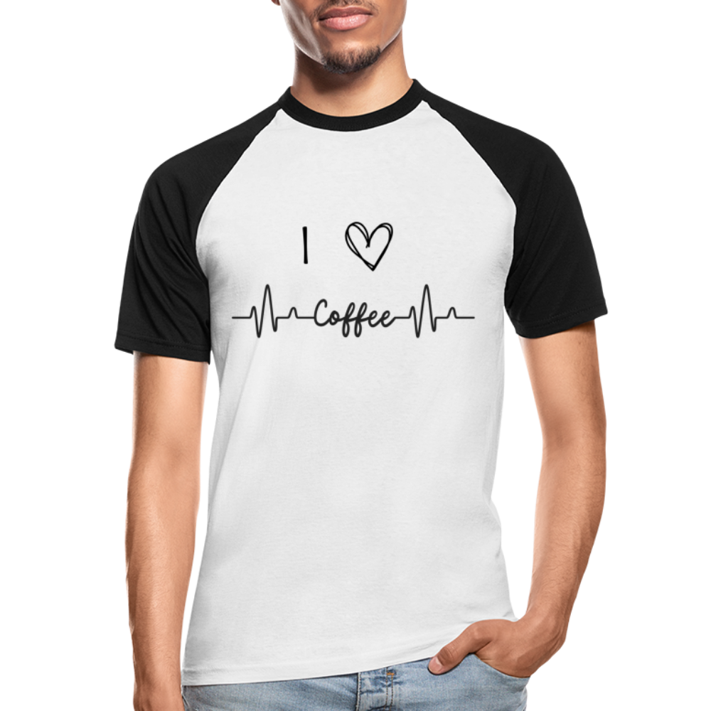 Männer Baseball-T-Shirt - I Love Coffee - Weiß/Schwarz