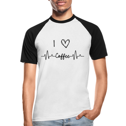 Männer Baseball-T-Shirt - I Love Coffee - Weiß/Schwarz