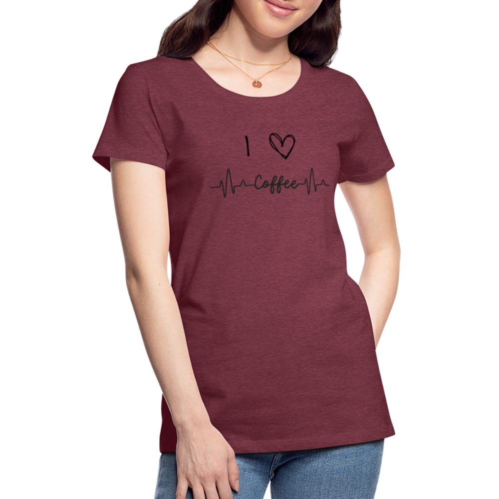 Frauen Premium T-Shirt - I love Coffee - Bordeauxrot meliert