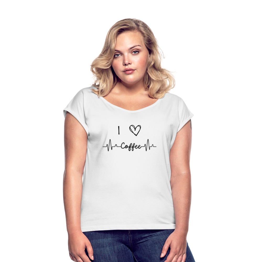 Frauen T-Shirt mit gerollten Ärmeln - I love Coffee - weiß