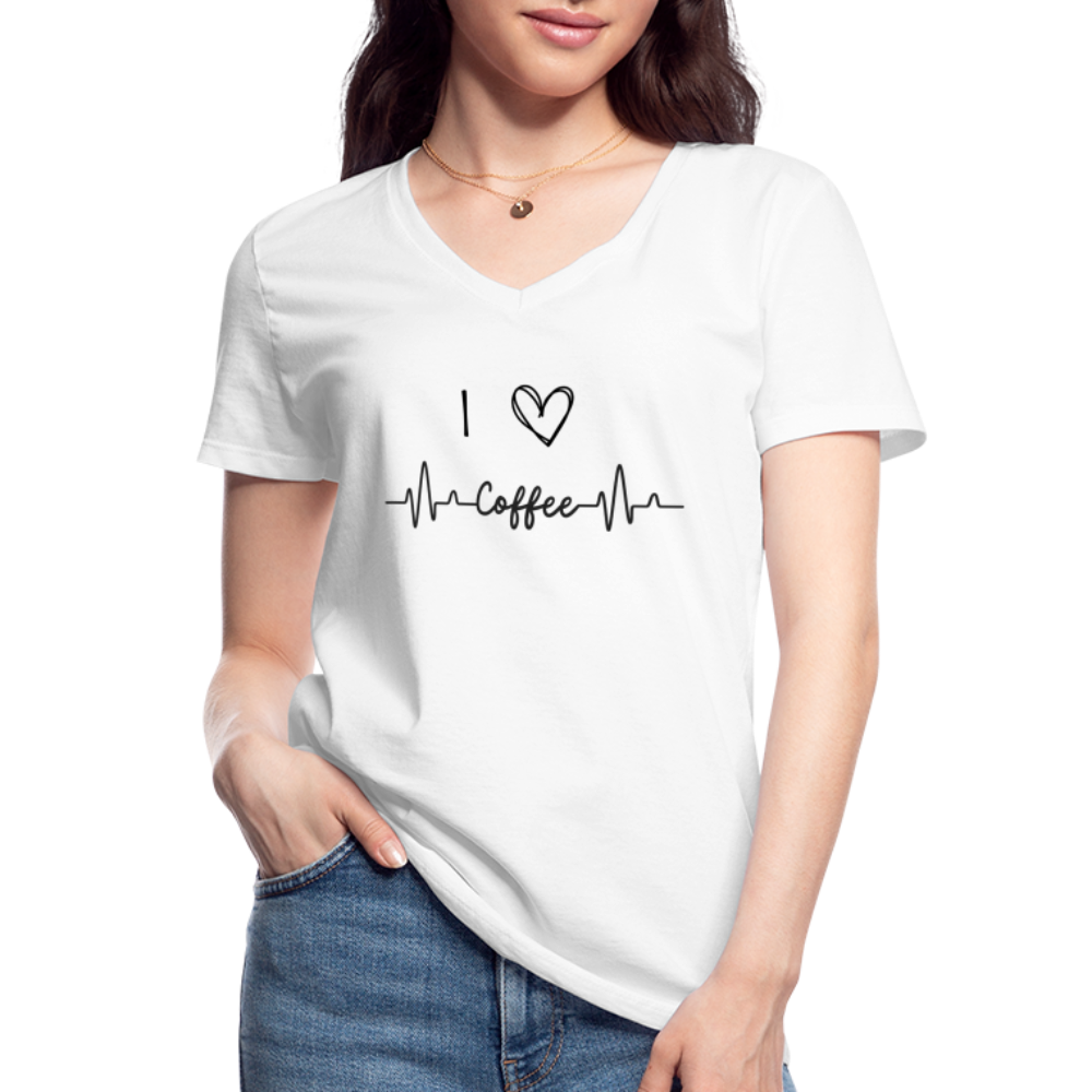 Klassisches Frauen-T-Shirt mit V-Ausschnitt - I love Coffee - weiß