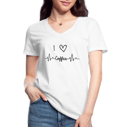 Klassisches Frauen-T-Shirt mit V-Ausschnitt - I love Coffee - weiß