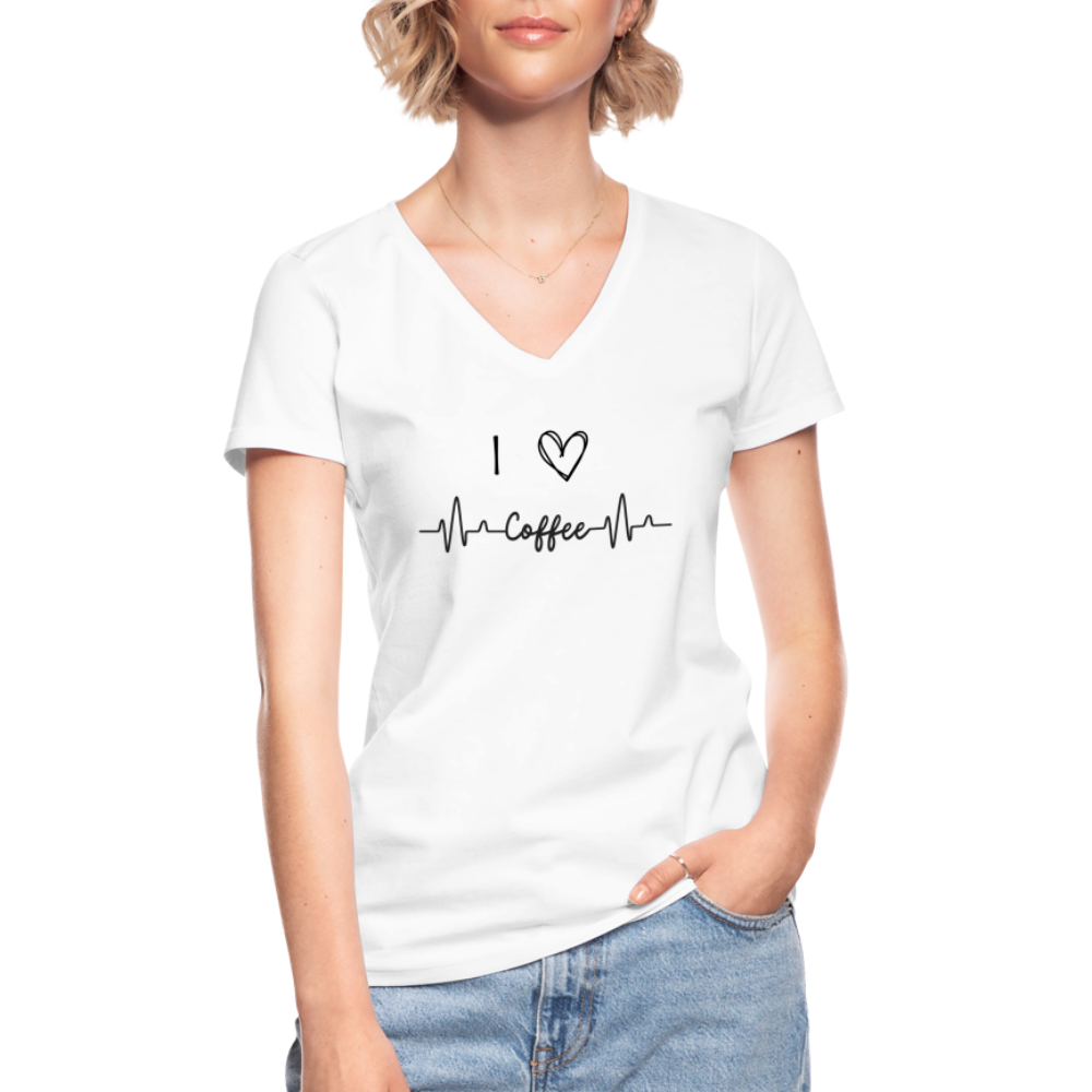 Klassisches Frauen-T-Shirt mit V-Ausschnitt - I love Coffee - weiß