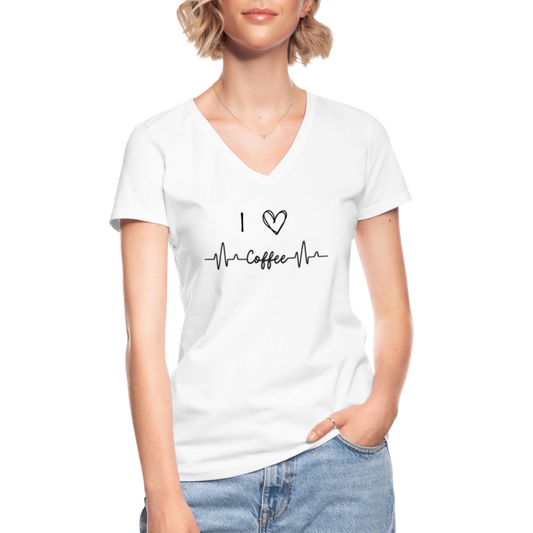 Klassisches Frauen-T-Shirt mit V-Ausschnitt - I love Coffee - weiß