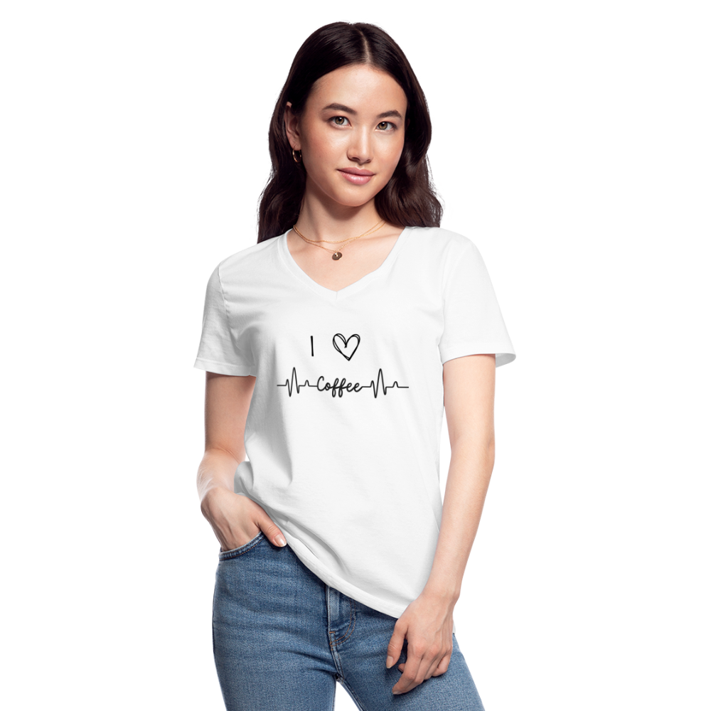 Klassisches Frauen-T-Shirt mit V-Ausschnitt - I love Coffee - weiß