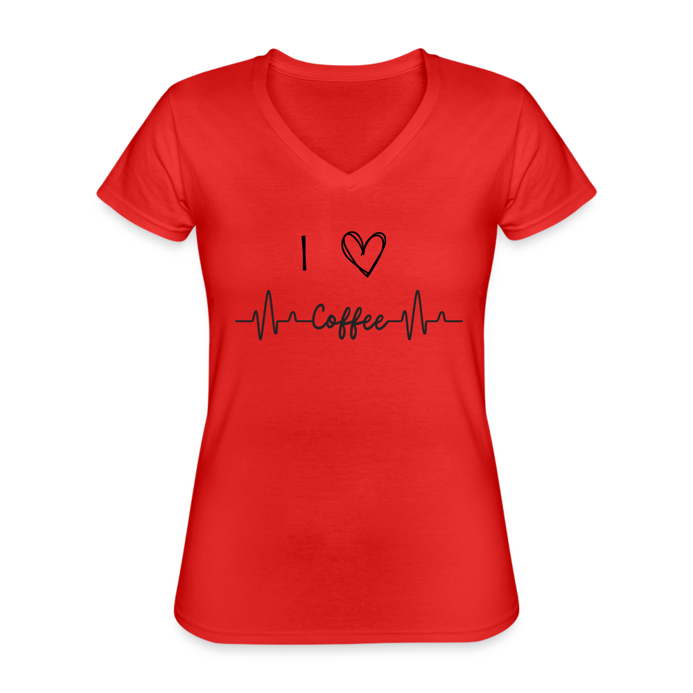 Klassisches Frauen-T-Shirt mit V-Ausschnitt - I love Coffee - Rot