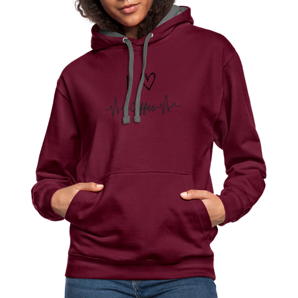 Kontrast-Hoodie - I Love Coffee - Weinrot/Anthrazit