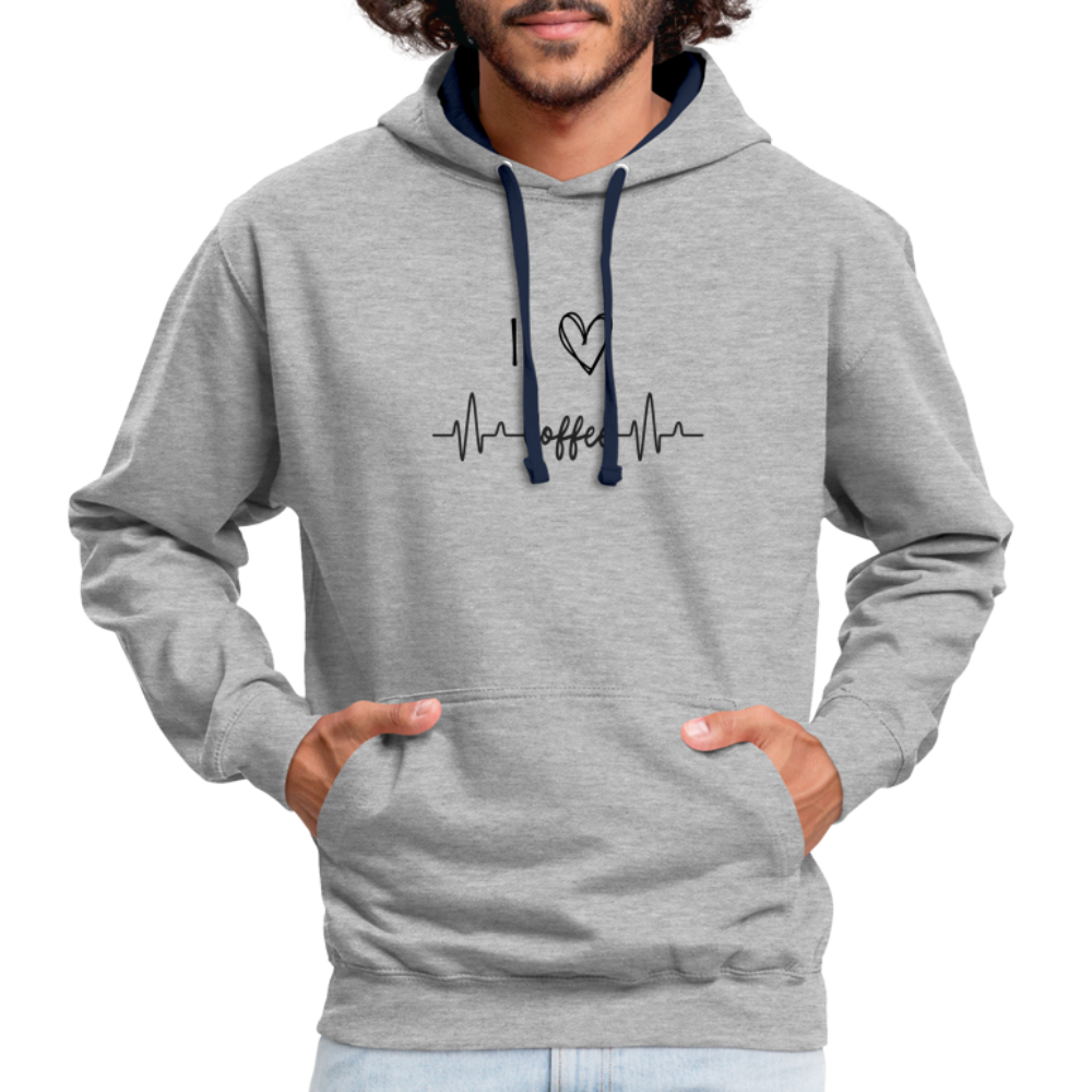 Kontrast-Hoodie - I Love Coffee - Grau meliert/Navy