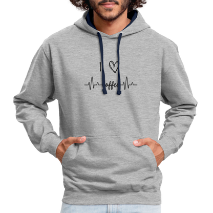 Kontrast-Hoodie - I Love Coffee - Grau meliert/Navy