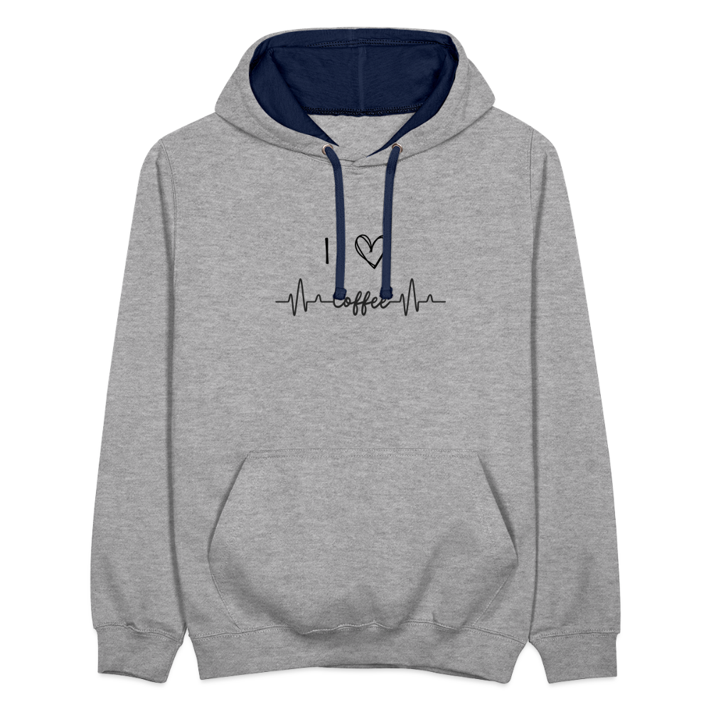 Kontrast-Hoodie - I Love Coffee - Grau meliert/Navy