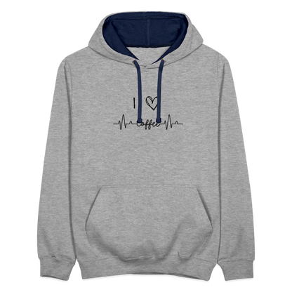 Kontrast-Hoodie - I Love Coffee - Grau meliert/Navy