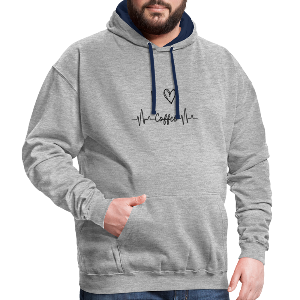 Kontrast-Hoodie - I Love Coffee - Grau meliert/Navy