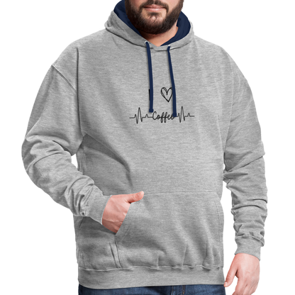 Kontrast-Hoodie - I Love Coffee - Grau meliert/Navy