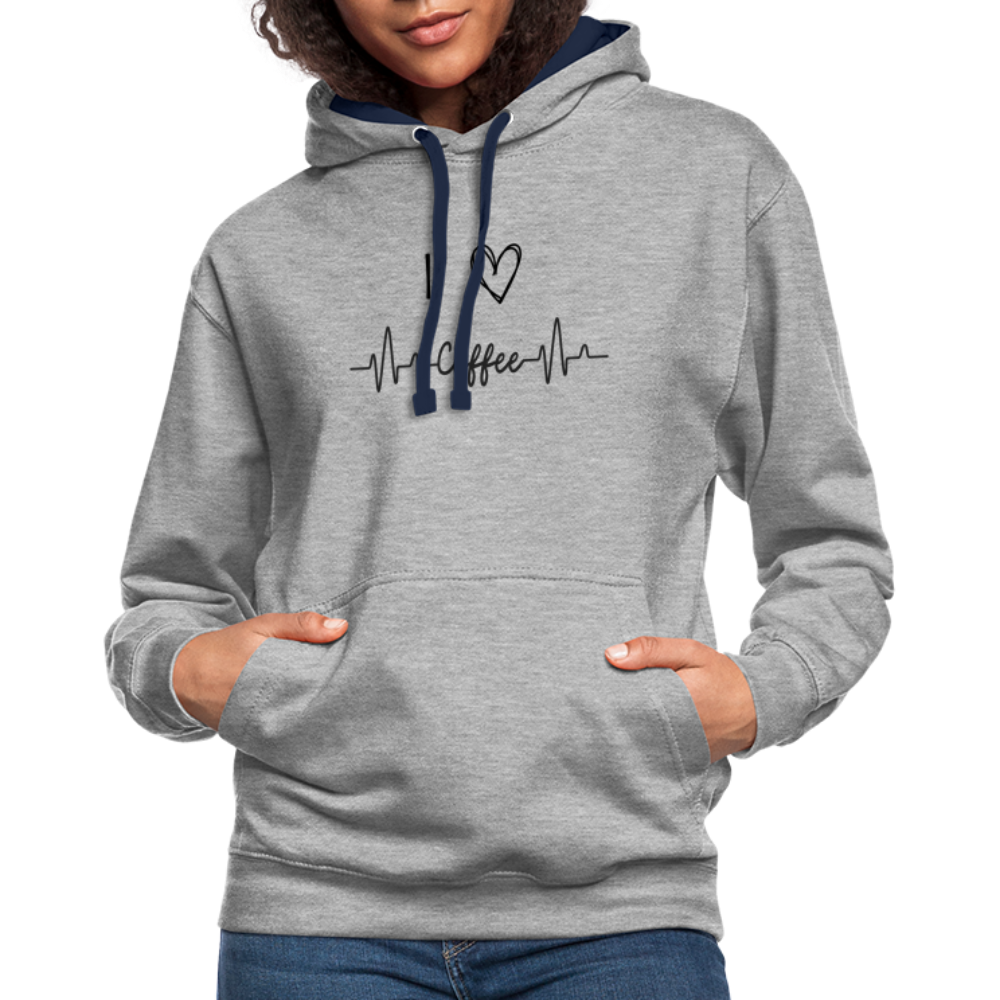 Kontrast-Hoodie - I Love Coffee - Grau meliert/Navy