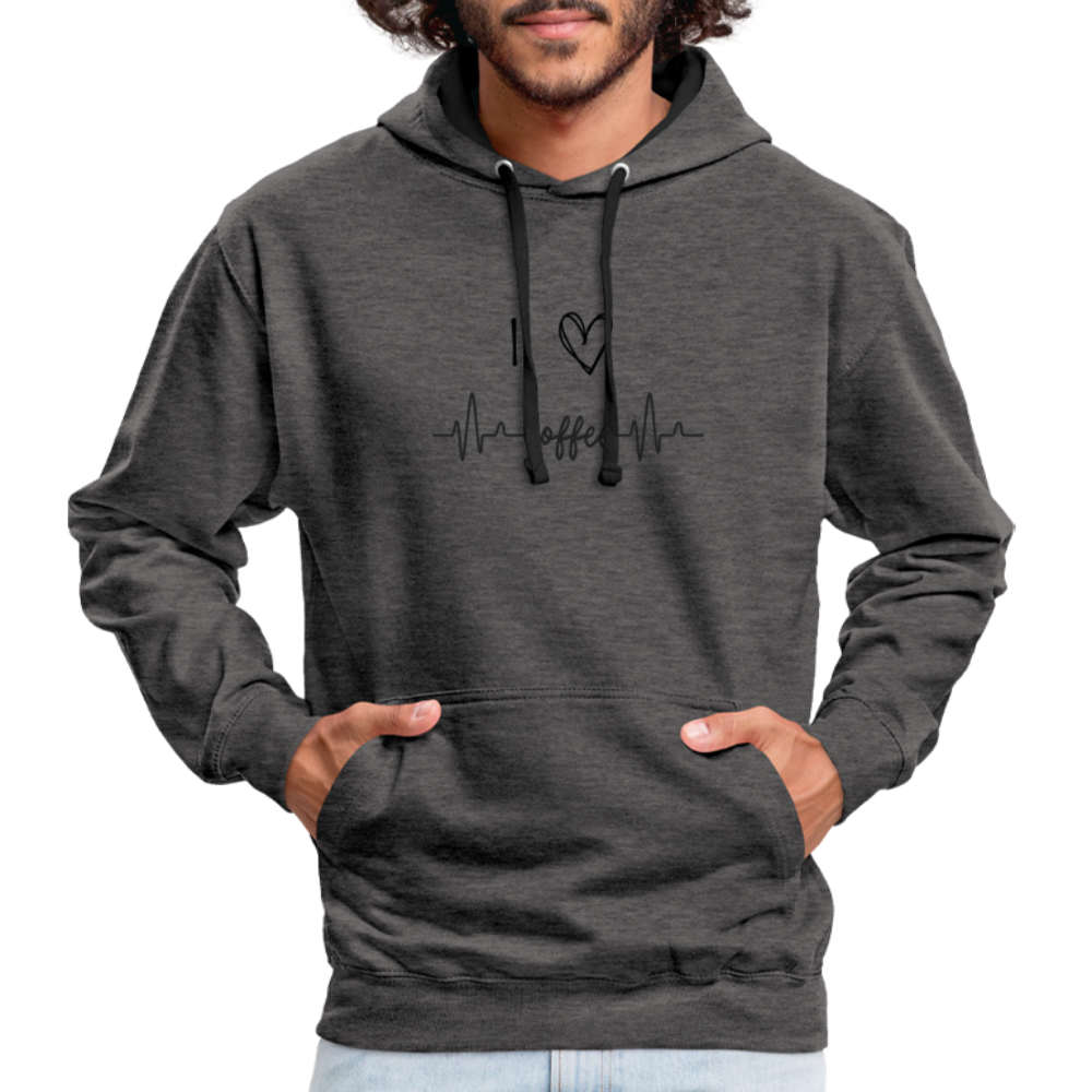 Kontrast-Hoodie - I Love Coffee - Anthrazit/Schwarz