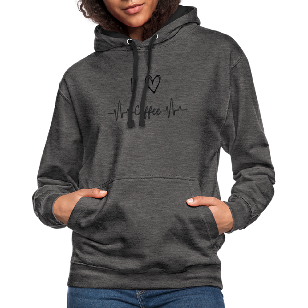 Kontrast-Hoodie - I Love Coffee - Anthrazit/Schwarz