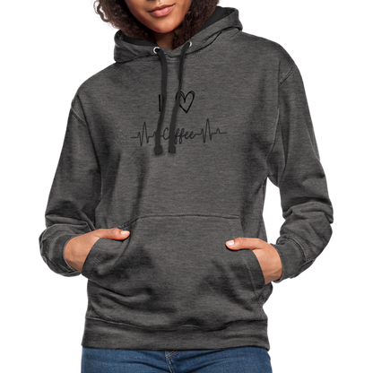 Kontrast-Hoodie - I Love Coffee - Anthrazit/Schwarz