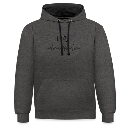 Kontrast-Hoodie - I Love Coffee - Anthrazit/Schwarz