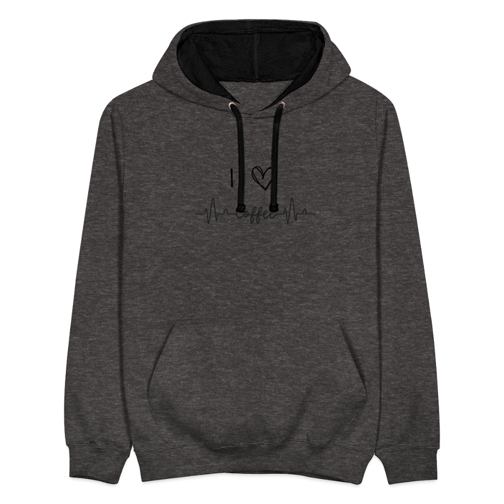 Kontrast-Hoodie - I Love Coffee - Anthrazit/Schwarz