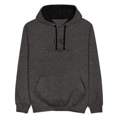 Kontrast-Hoodie - I Love Coffee - Anthrazit/Schwarz