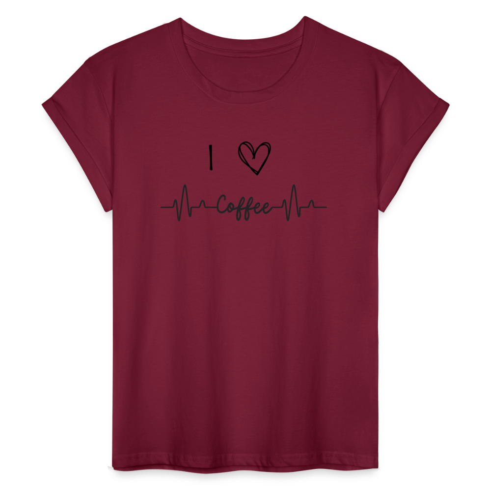 Frauen Oversize T-Shirt - I love Coffee - Bordeaux