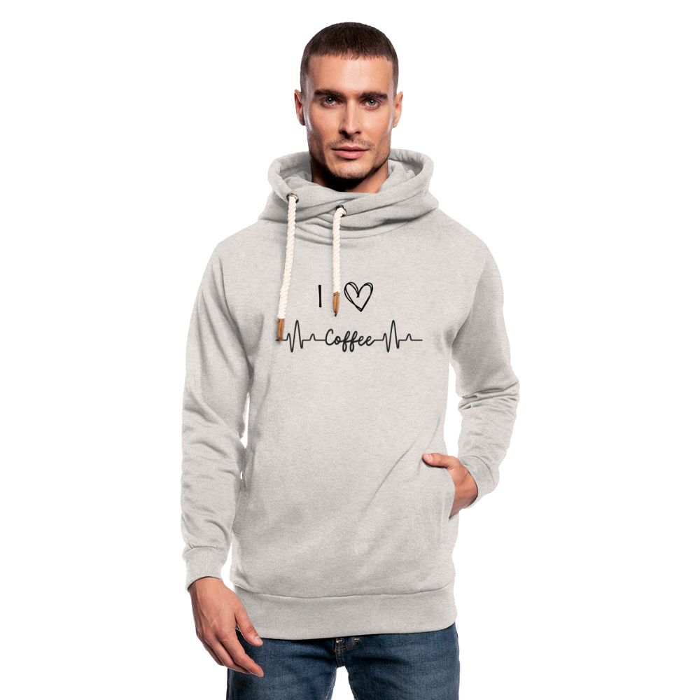 Unisex Schalkragen Hoodie - I Love Coffee - Beige meliert