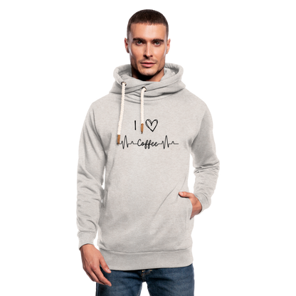 Unisex Schalkragen Hoodie - I Love Coffee - Beige meliert