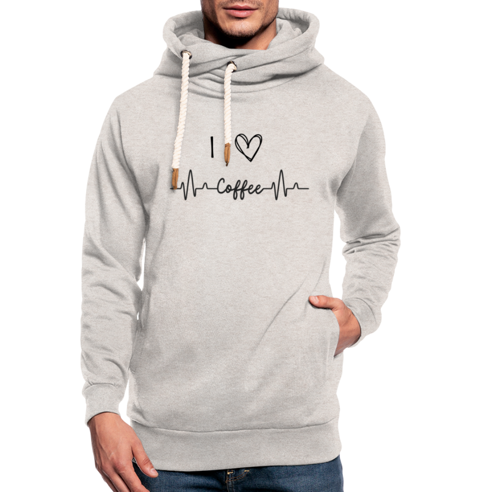 Unisex Schalkragen Hoodie - I Love Coffee - Beige meliert