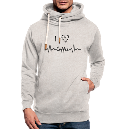 Unisex Schalkragen Hoodie - I Love Coffee - Beige meliert