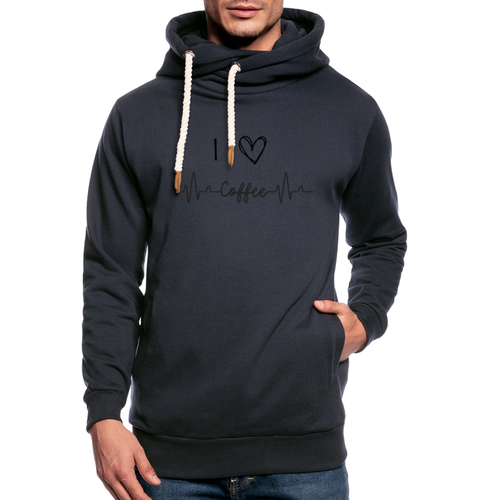 Unisex Schalkragen Hoodie - I Love Coffee - Navy