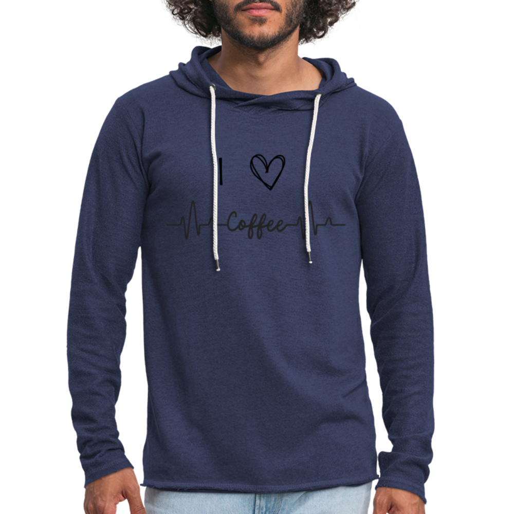 Leichtes Kapuzensweatshirt Unisex - I Love Coffee - Navy meliert