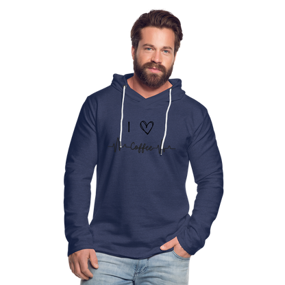 Leichtes Kapuzensweatshirt Unisex - I Love Coffee - Navy meliert