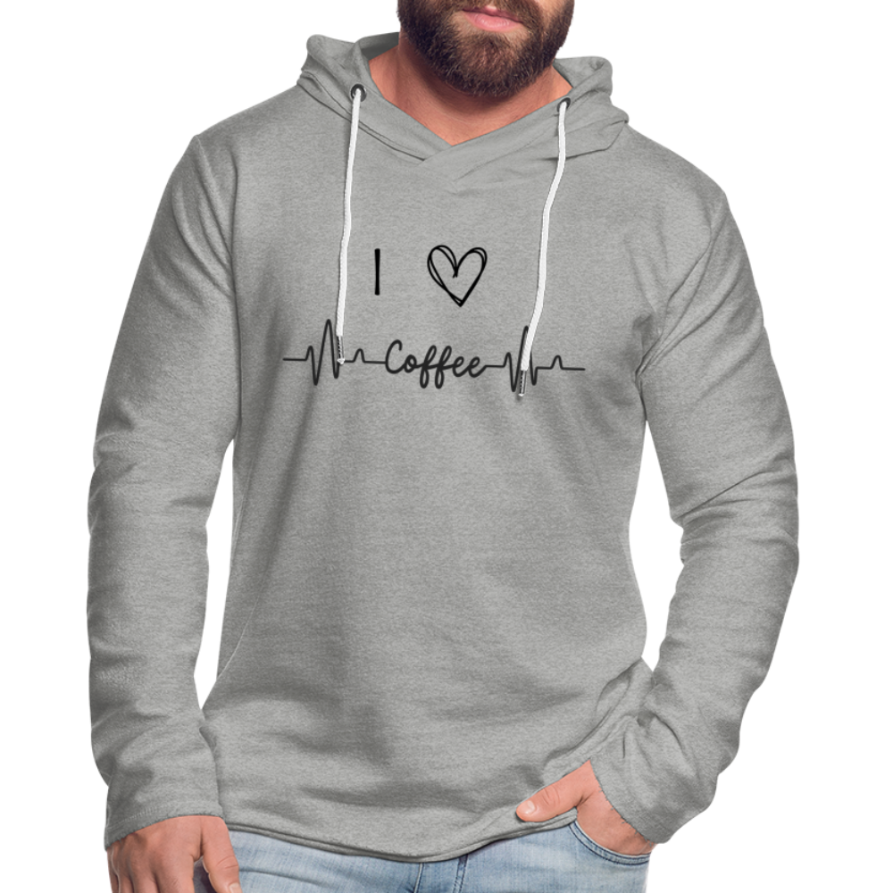 Leichtes Kapuzensweatshirt Unisex - I Love Coffee - Grau meliert