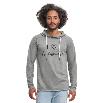 Leichtes Kapuzensweatshirt Unisex - I Love Coffee - Grau meliert