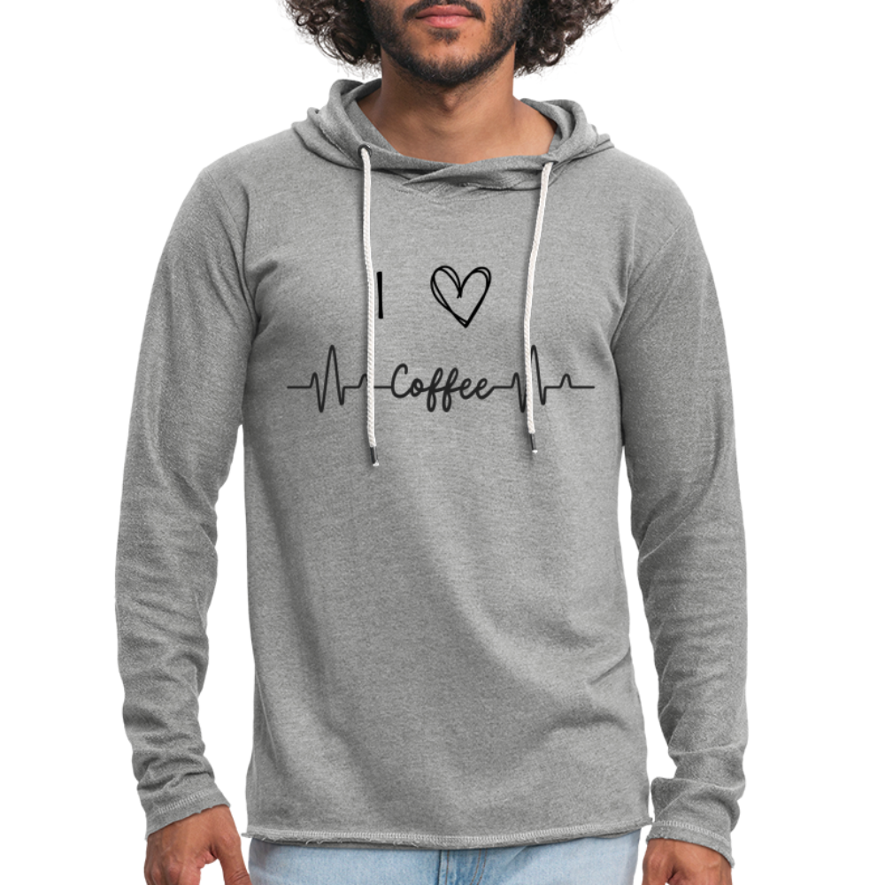 Leichtes Kapuzensweatshirt Unisex - I Love Coffee - Grau meliert