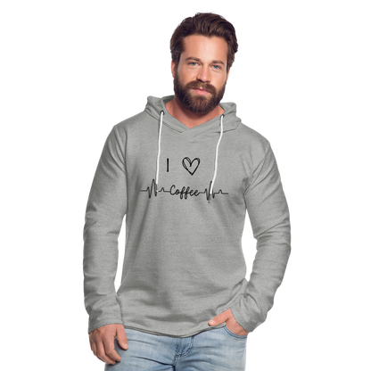 Leichtes Kapuzensweatshirt Unisex - I Love Coffee - Grau meliert