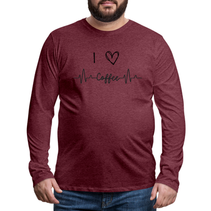 Männer Premium Langarmshirt - I Love Coffee - Bordeauxrot meliert