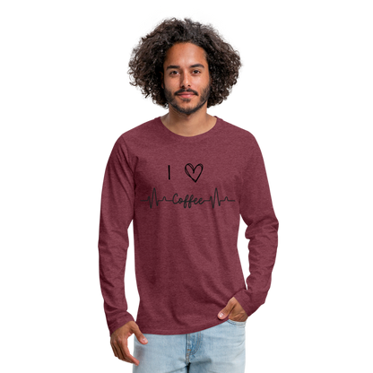 Männer Premium Langarmshirt - I Love Coffee - Bordeauxrot meliert