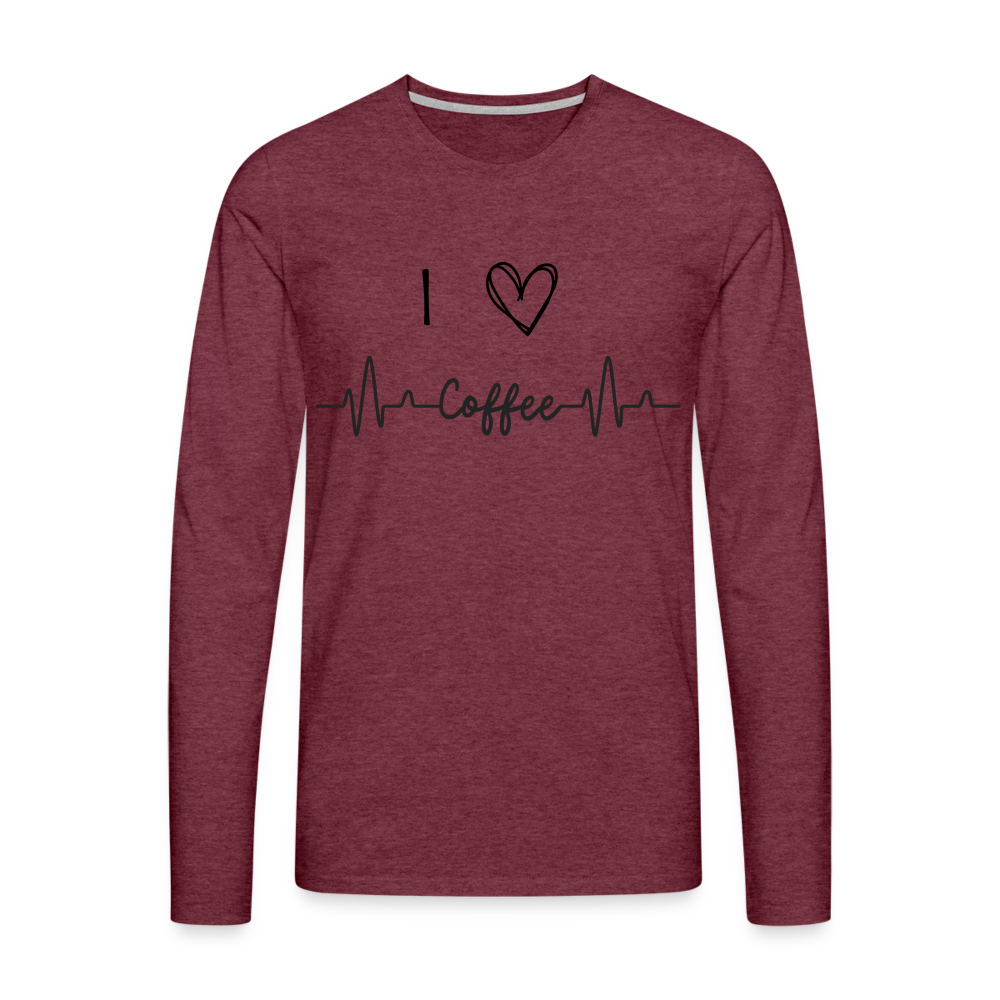 Männer Premium Langarmshirt - I Love Coffee - Bordeauxrot meliert