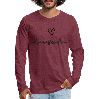 Männer Premium Langarmshirt - I Love Coffee - Bordeauxrot meliert